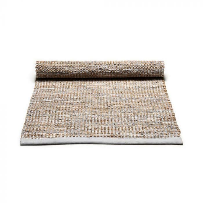 Smooth Grey Jute and leather Rug